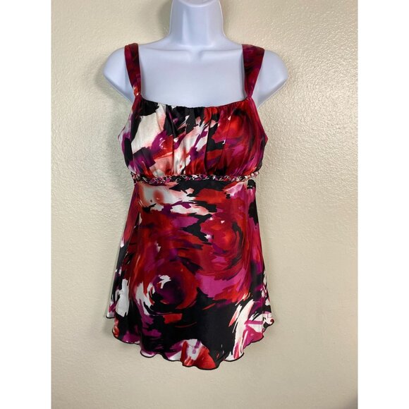 Y2K Babydoll Satin Sleeveless Top size Medium Empire Waist Chain Detail Iz Byer - Picture 1 of 16